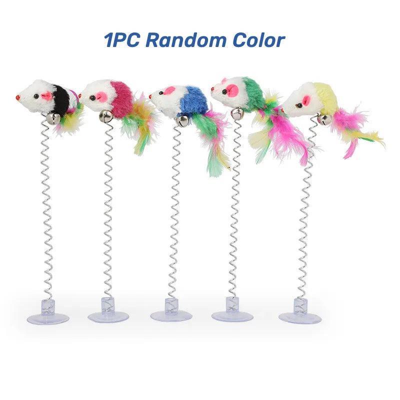 Juguete Interactivo de Ratón con Resorte y Pluma para Gato