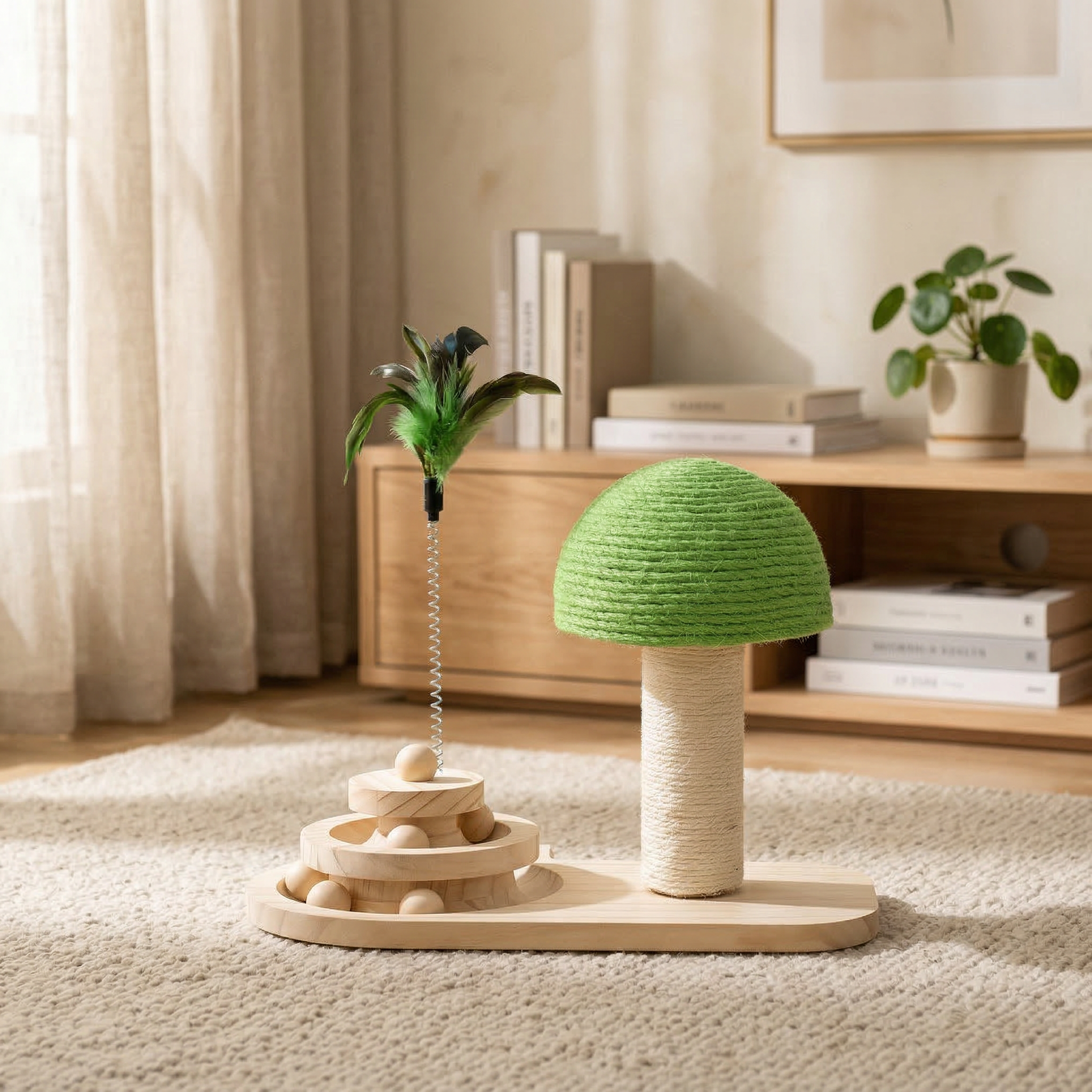 Juguete Rascador Interactivo de Madera para Gato