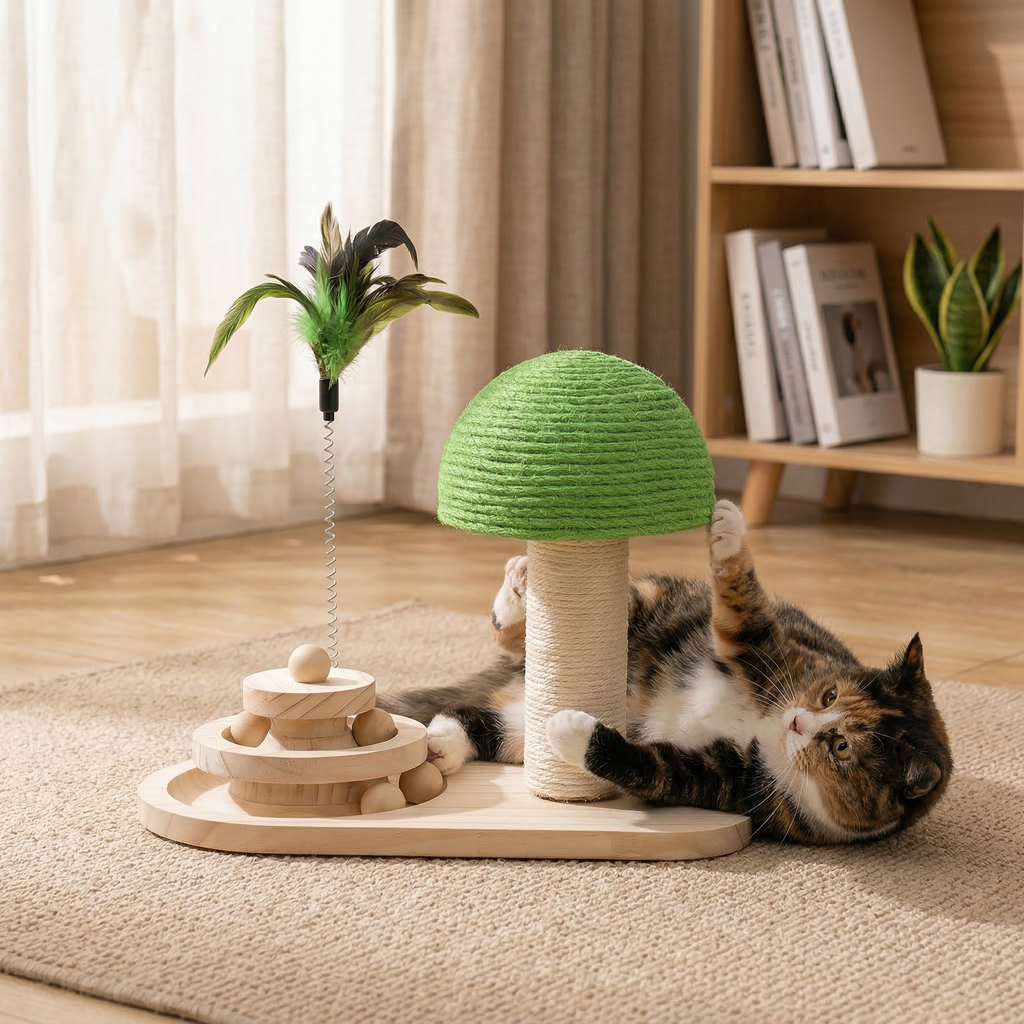 Juguete Rascador Interactivo de Madera para Gato