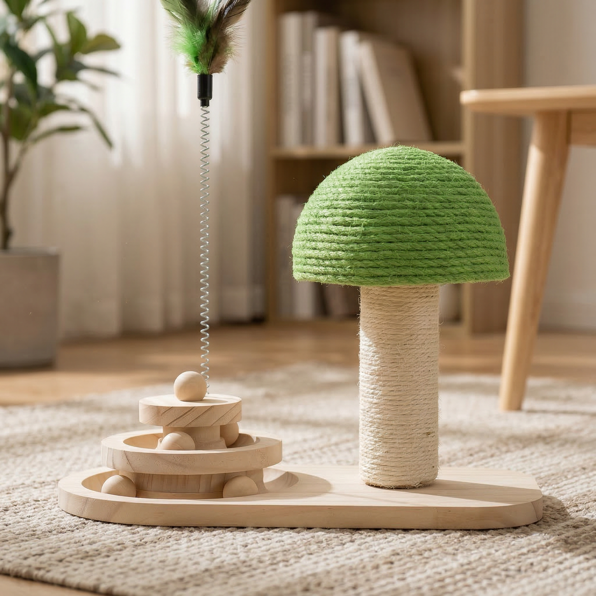 Juguete Rascador Interactivo de Madera para Gato