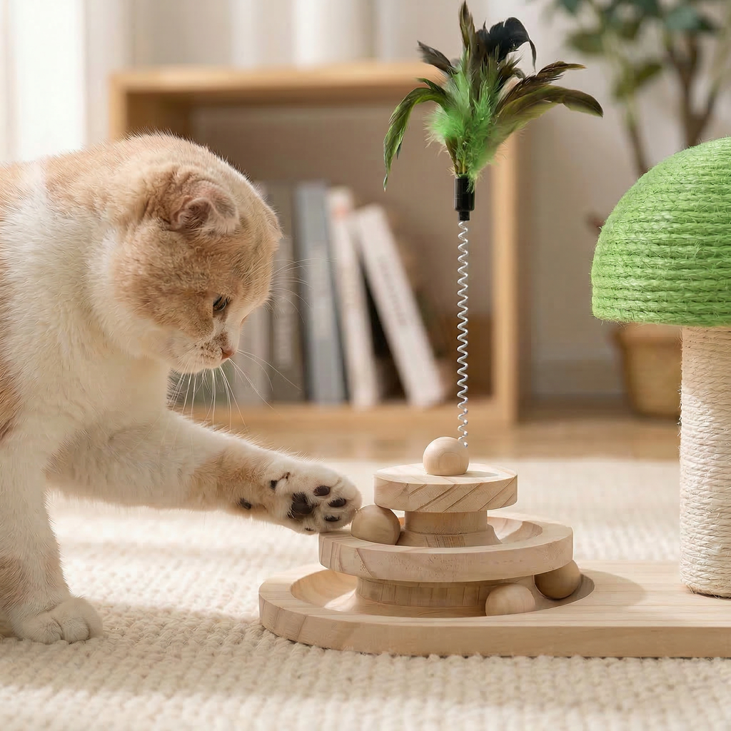 Juguete Rascador Interactivo de Madera para Gato