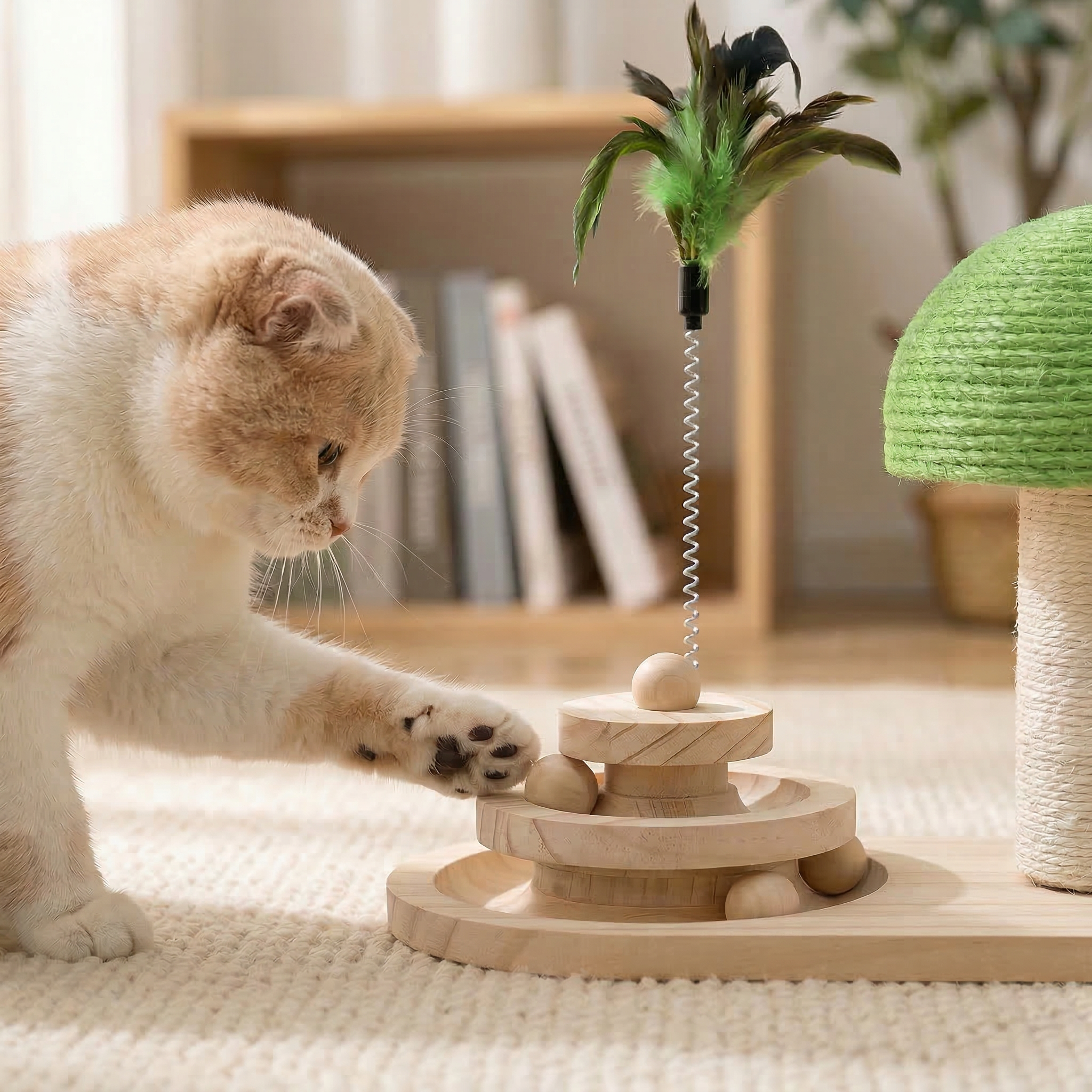 Juguete Rascador Interactivo de Madera para Gato