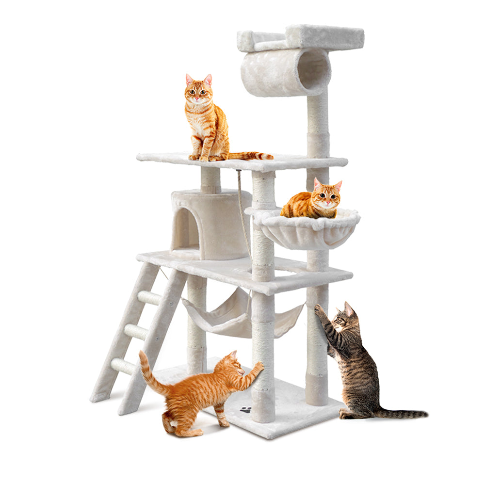 Árbol para Gato NNEDSZ 141cm con Poste Rascador - Torre Condominio de Madera Beige