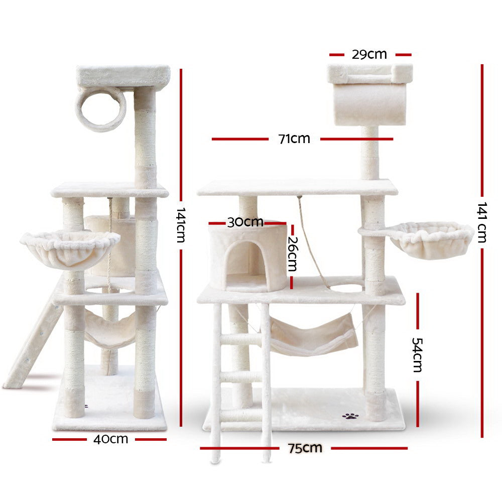 Árbol para Gato NNEDSZ 141cm con Poste Rascador - Torre Condominio de Madera Beige