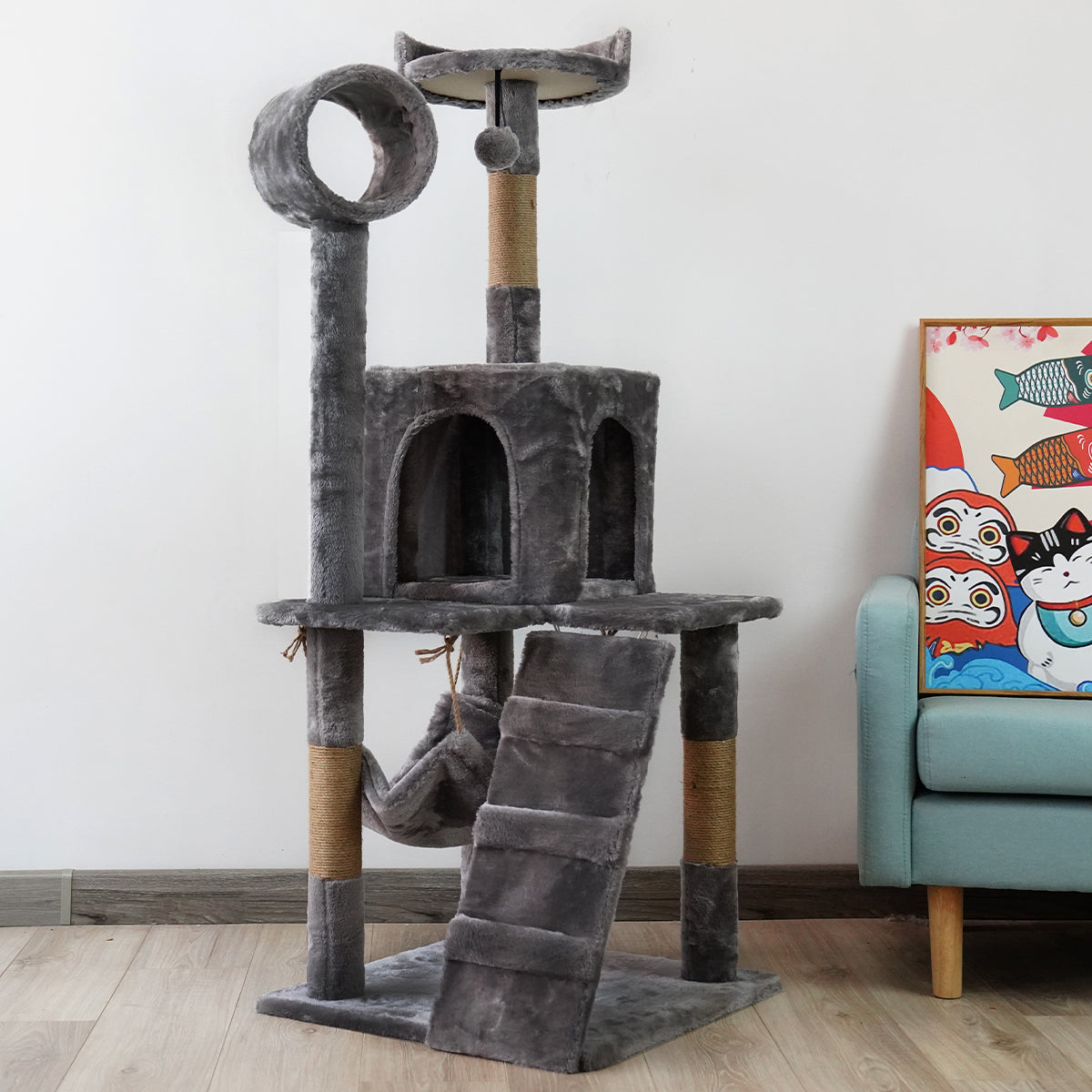 Árbol Rascador para Gato NNEDPE 135cm - Gris Oscuro