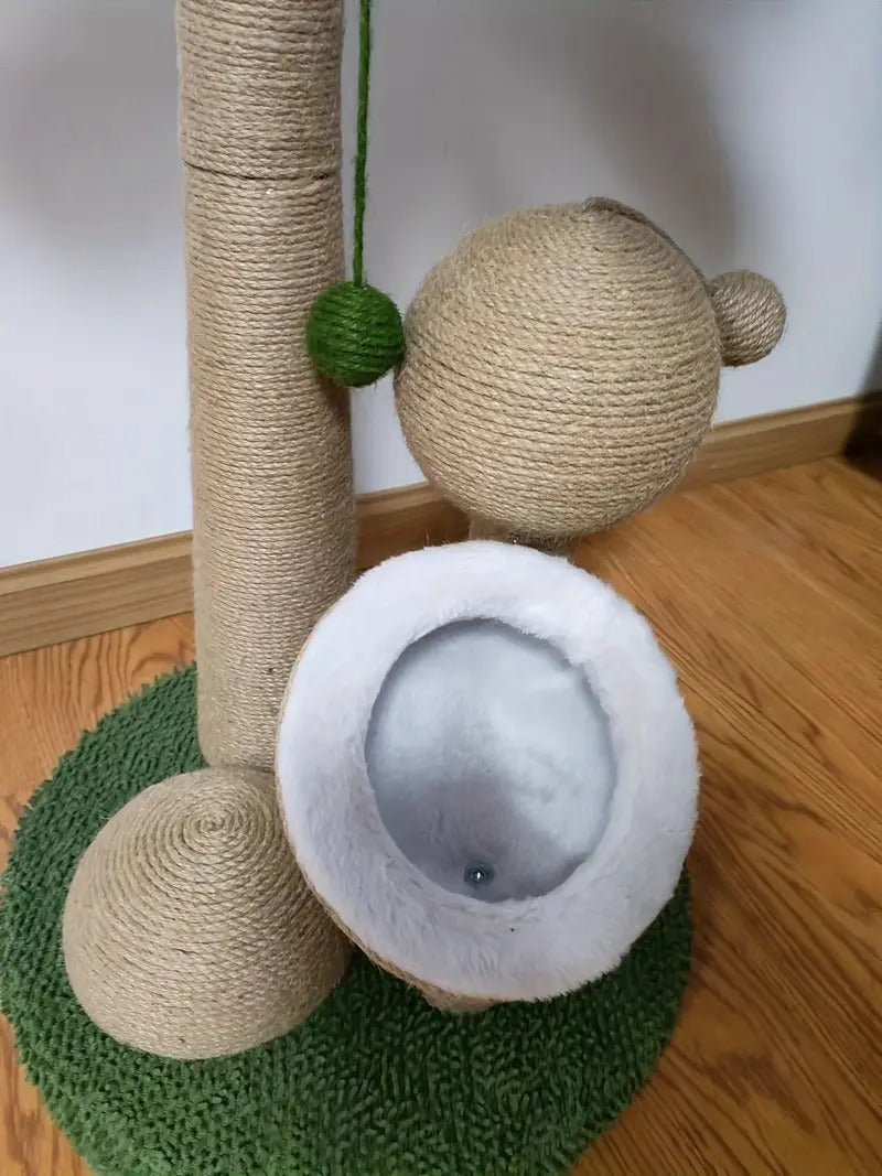 Poste Rascador para Gato en Forma de Árbol de Coco con Juguete de Pelota