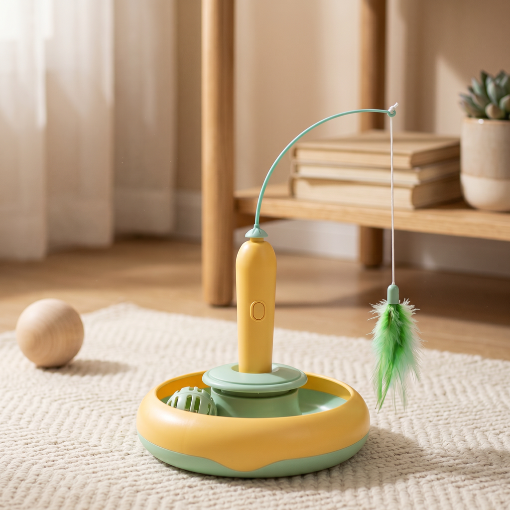 Juguete 2 en 1 para Gato - Tornamesa Giratoria y Pluma Removible