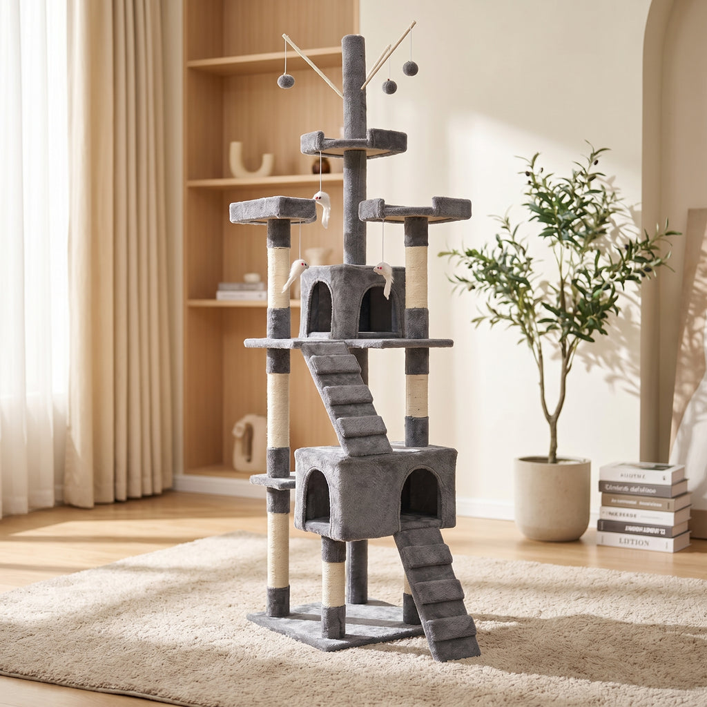 Árbol Rascador para Gato Gris de 210 cms