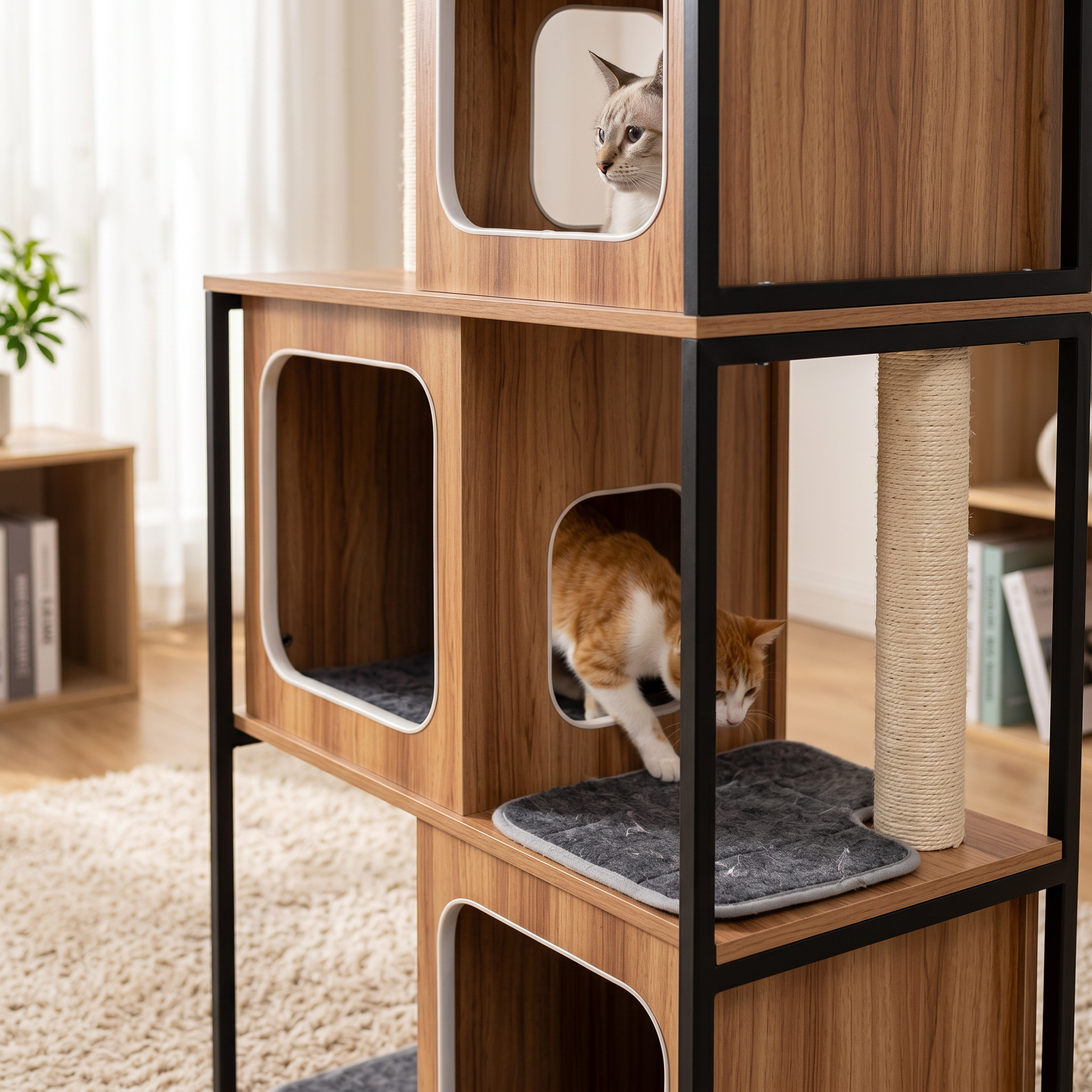 Árbol para Gato con Marco de Metal y Postes Rascadores