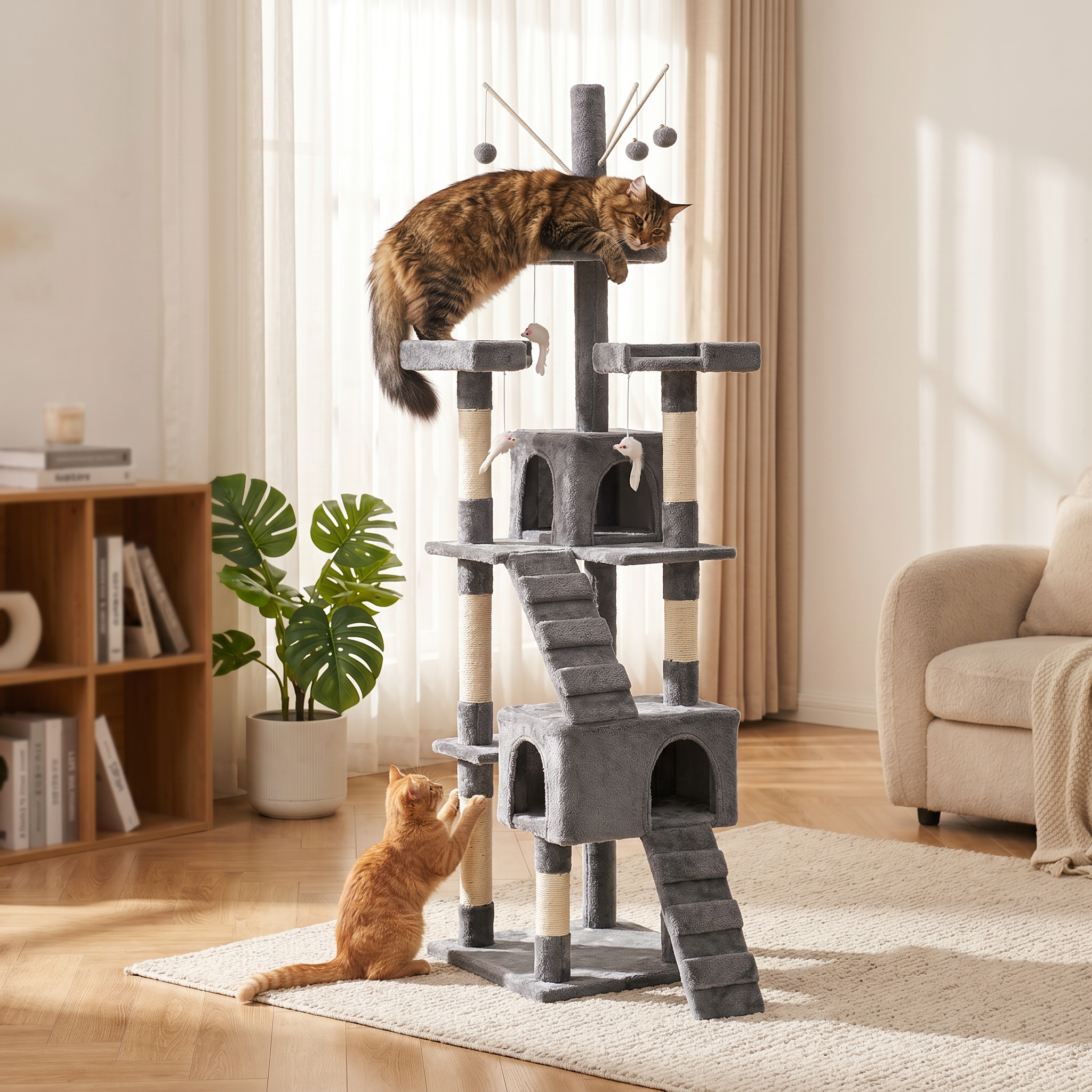 Árbol Rascador para Gato Gris de 210 cms