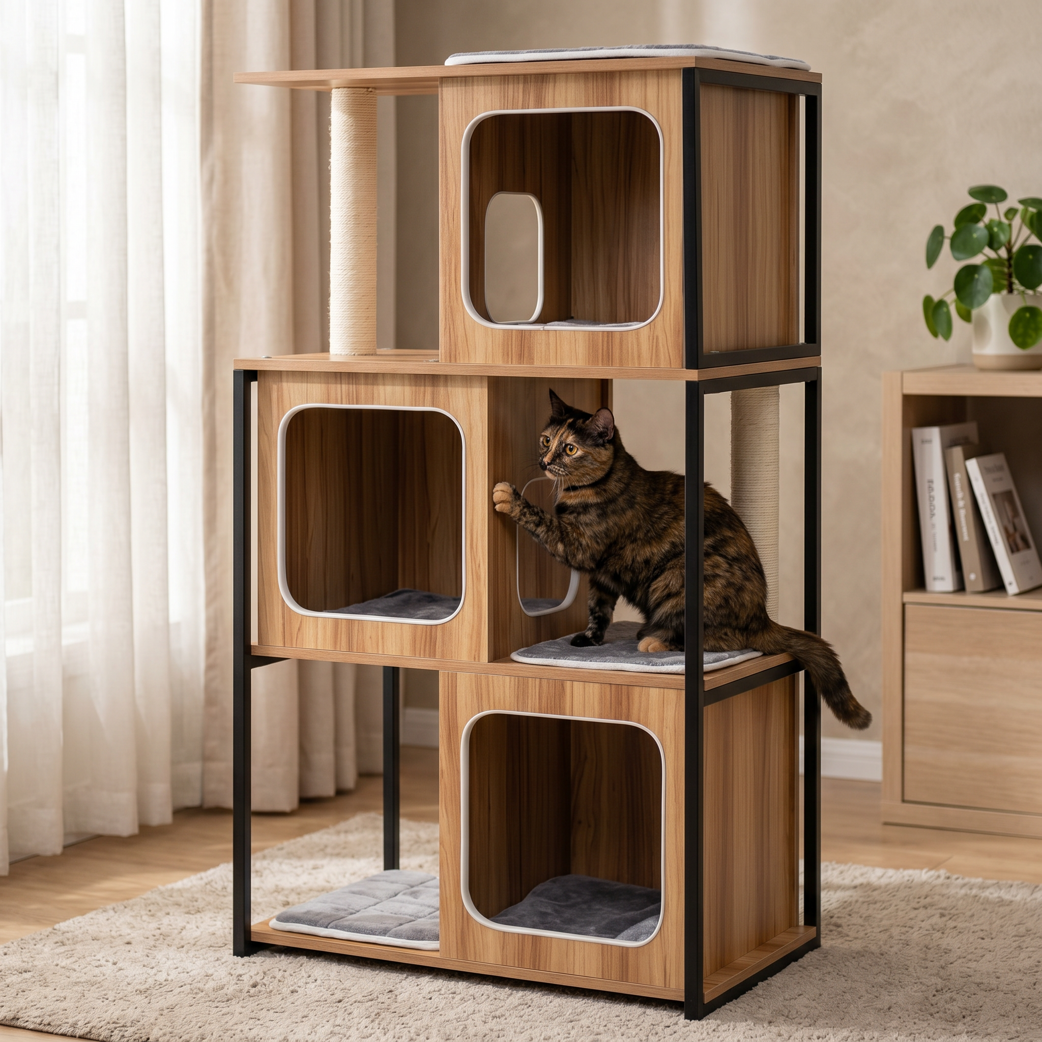 Árbol para Gato con Marco de Metal y Postes Rascadores