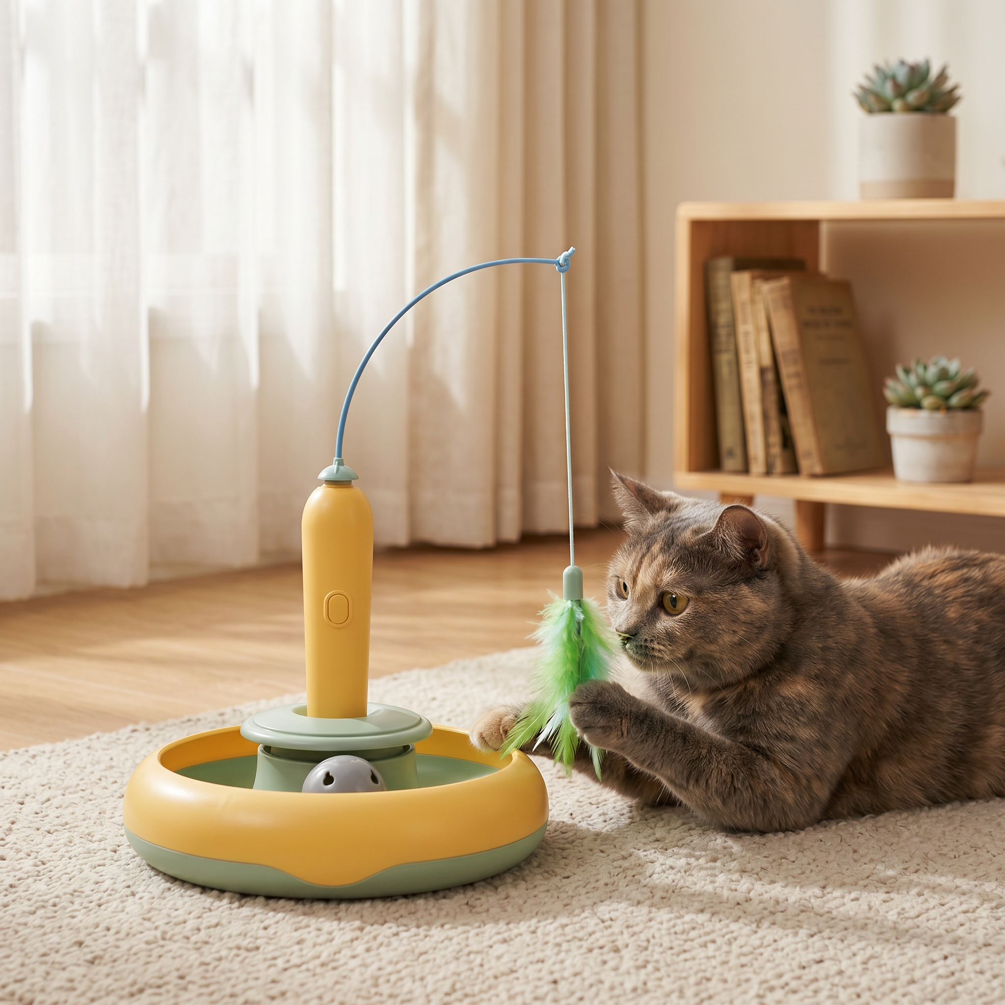 Juguete 2 en 1 para Gato - Tornamesa Giratoria y Pluma Removible