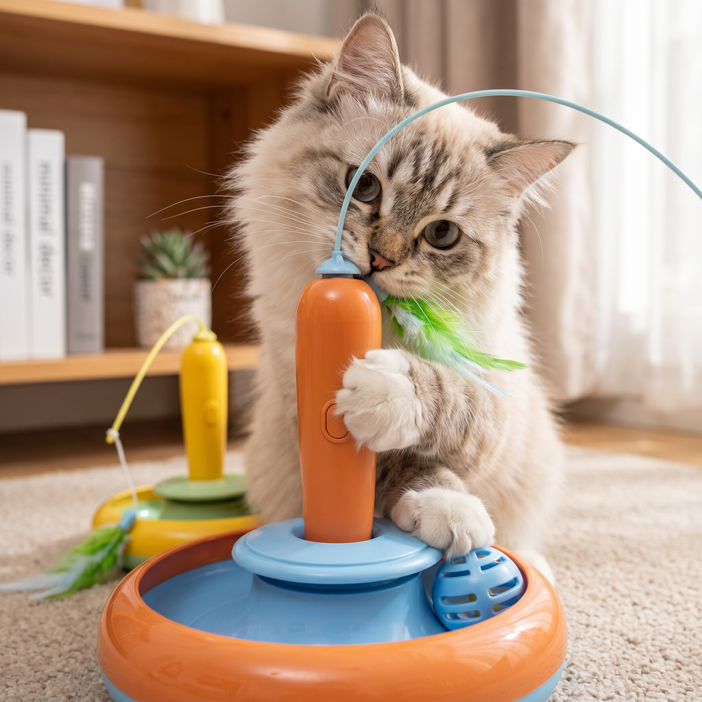 Juguete 2 en 1 para Gato - Tornamesa Giratoria y Pluma Removible