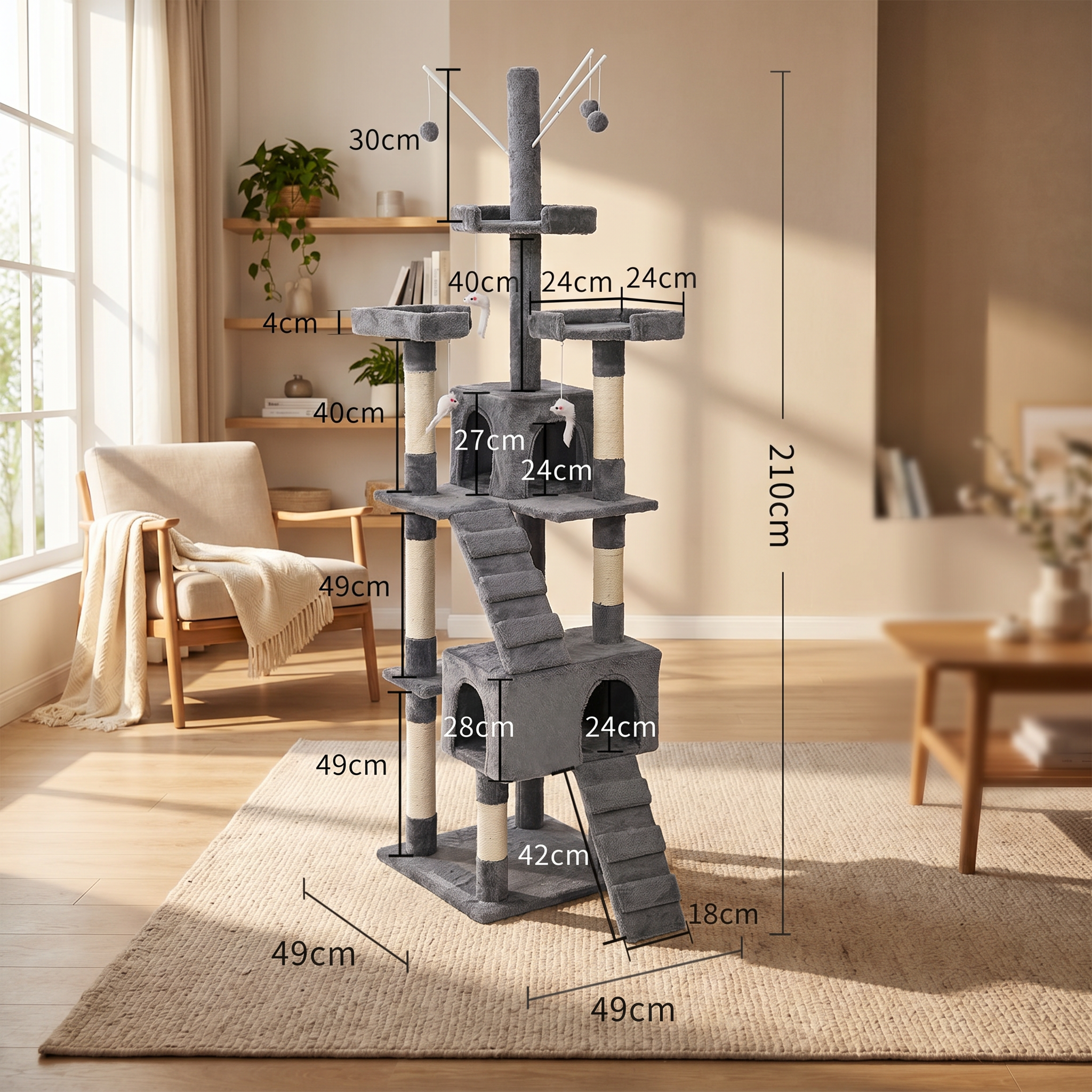 Árbol Rascador para Gato Gris de 210 cms