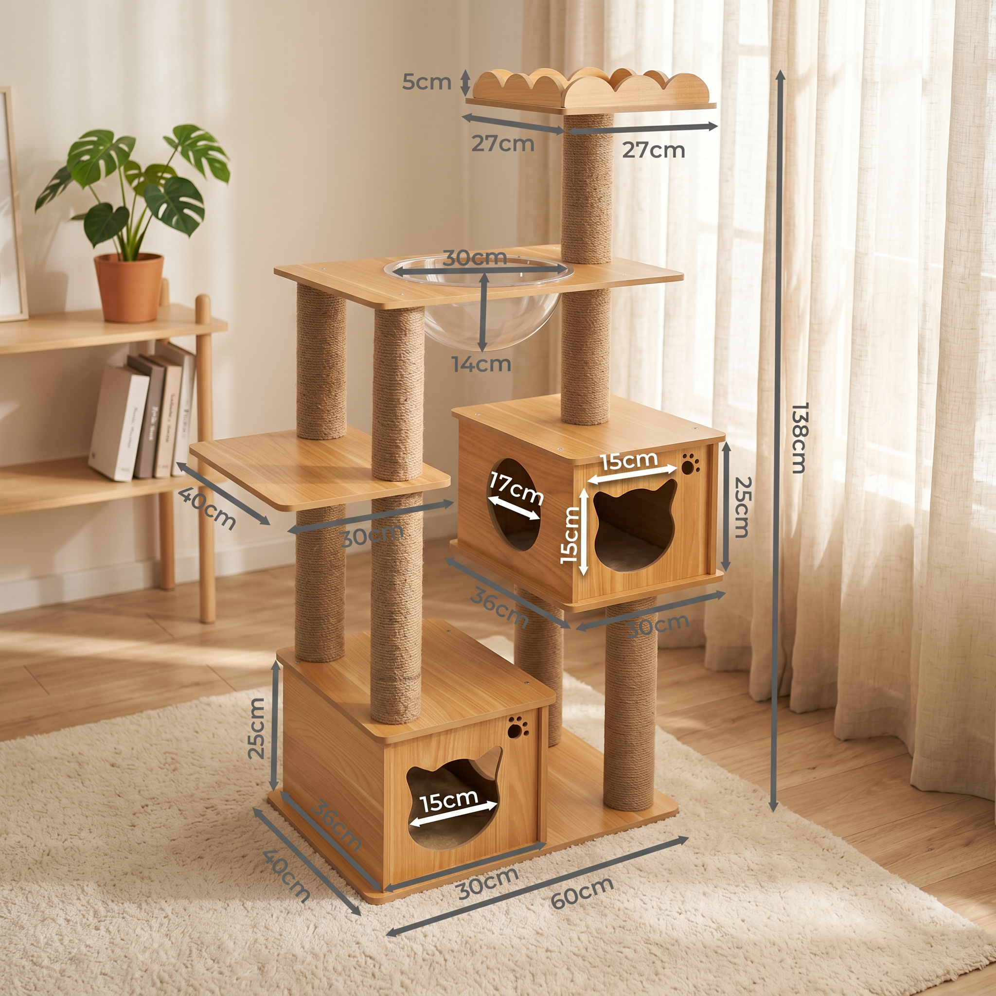 Árbol Rascador Deco para Gato de 138 cms
