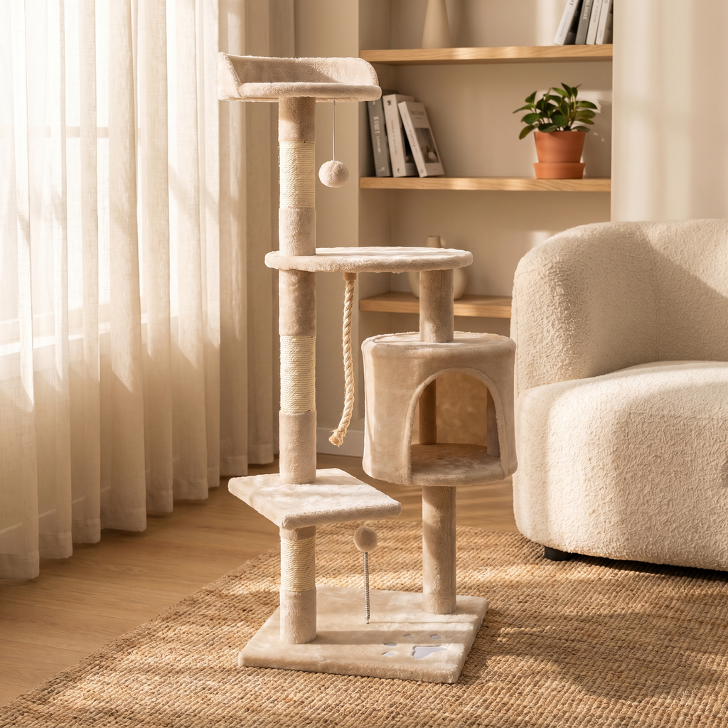 Árbol Rascador Beige para Gato de 110cm