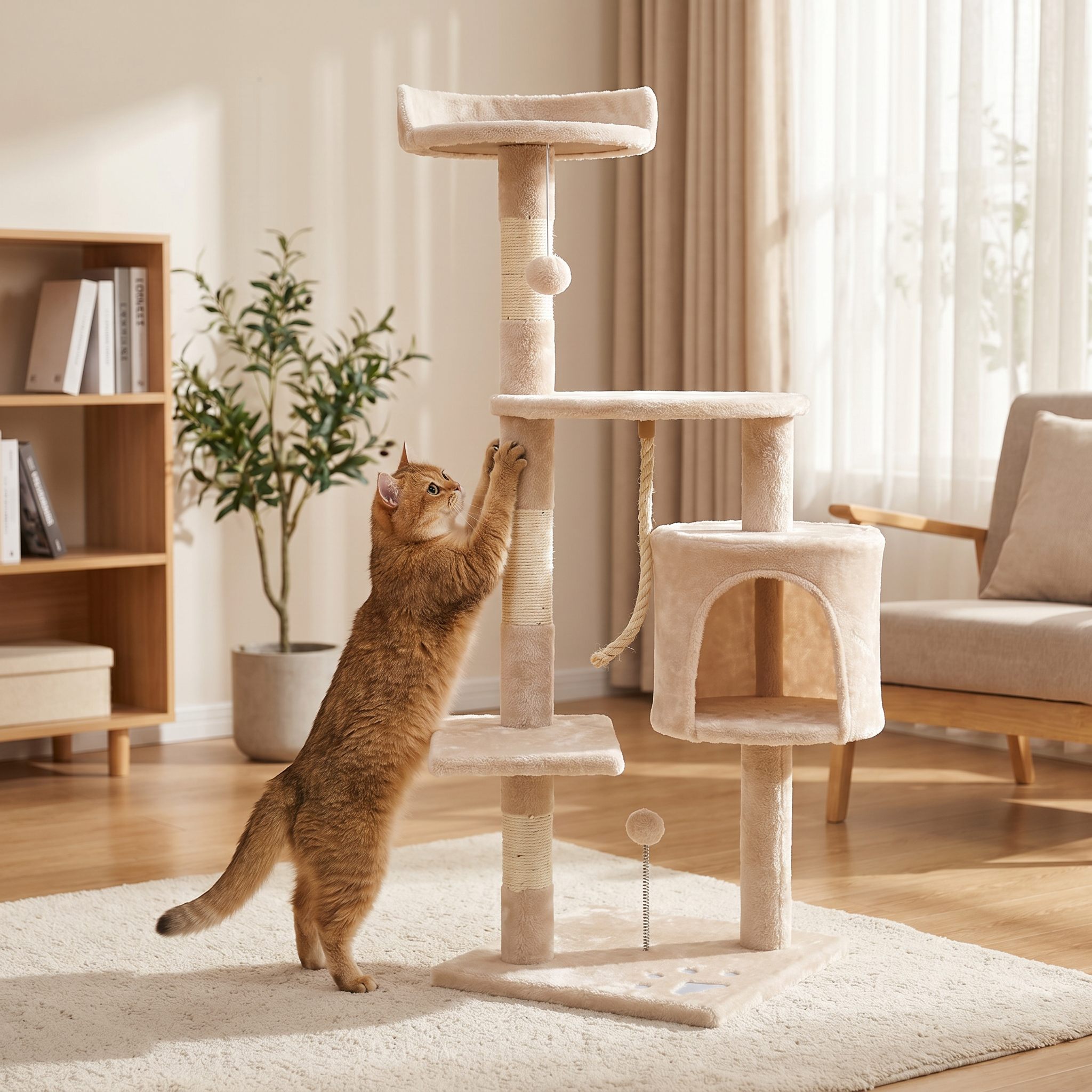 Árbol Rascador Beige para Gato de 110cm