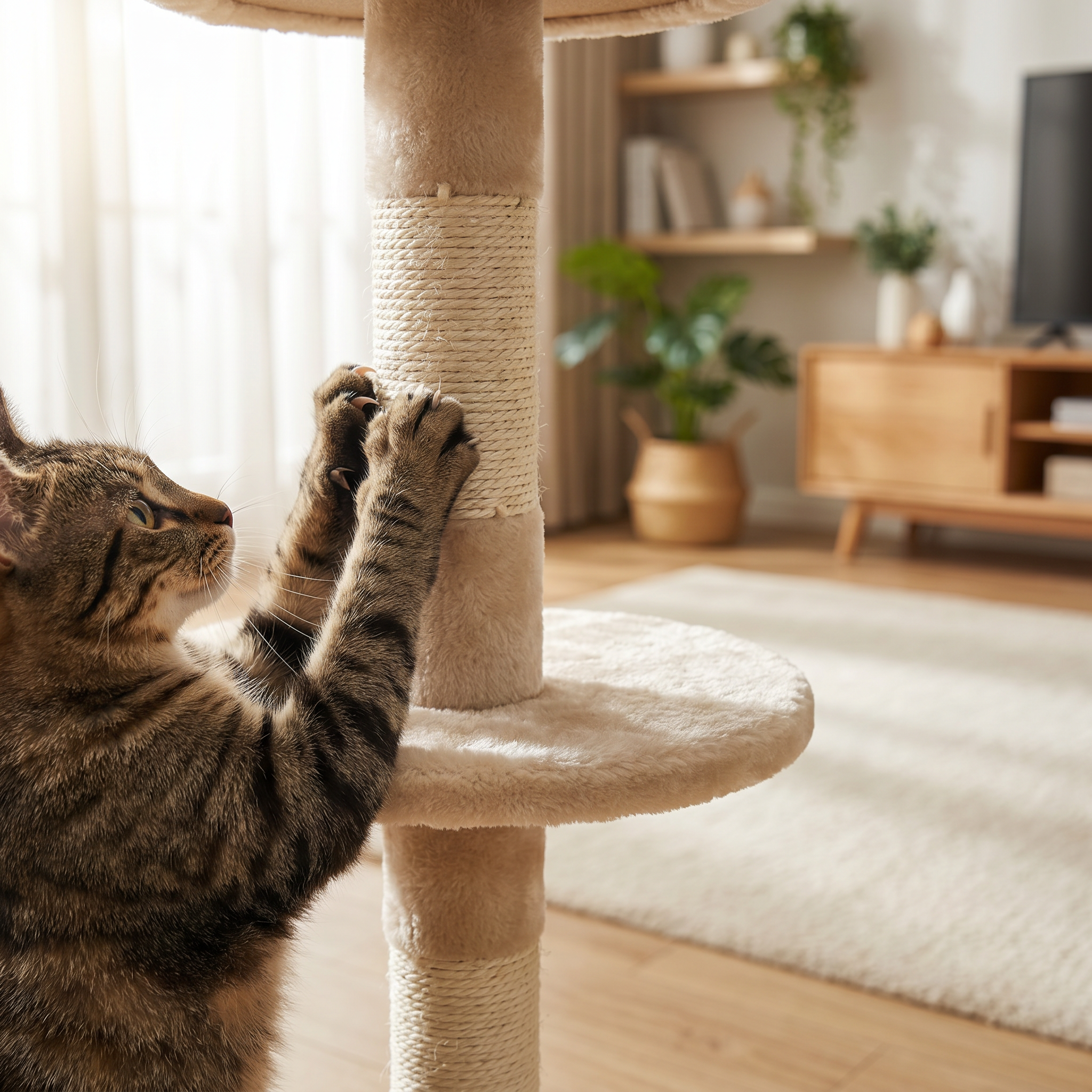 Árbol Rascador Beige para Gato de 110cm