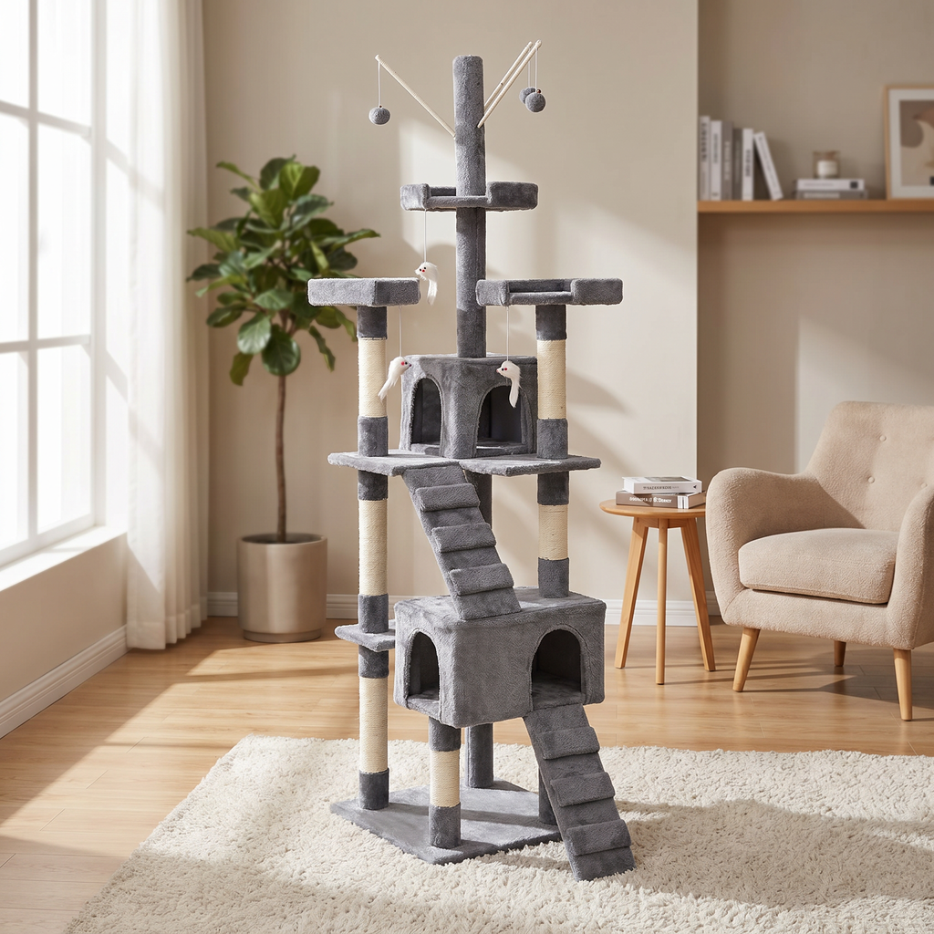 Árbol Rascador para Gato Gris de 210 cms
