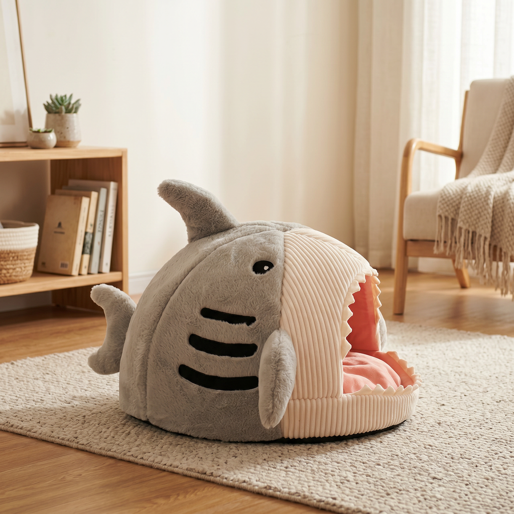 Cama Casa para Gato en Forma de Tiburón