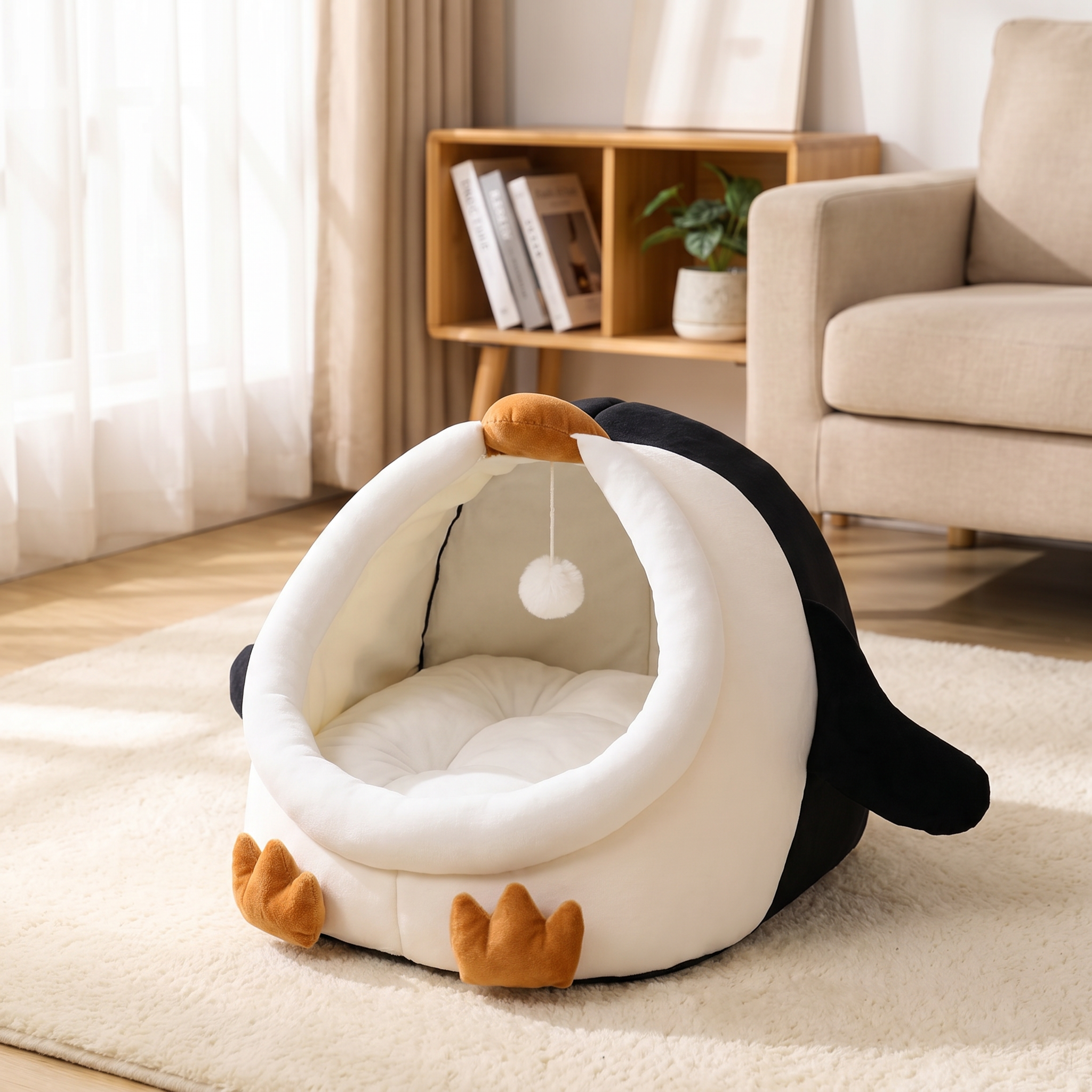 Cama Cerrada para Gato en Forma de Pingüino