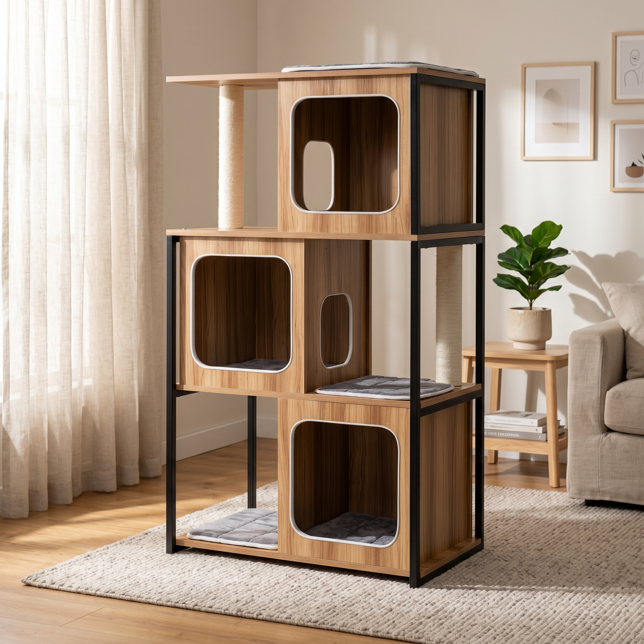 Árbol para Gato con Marco de Metal y Postes Rascadores
